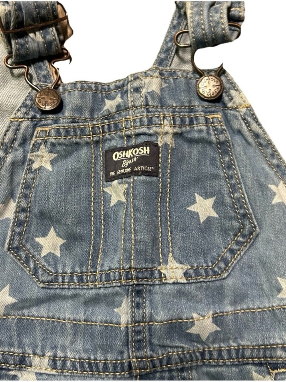 Toddler Oshkosh Denim Shortalls Overalls Size 2T Months Summer 4th Of July Stars - Picture 3 of 5